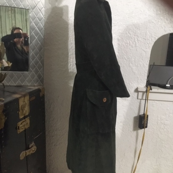 Vintage Green  Suede Leather trench coat - Picture 7 of 8